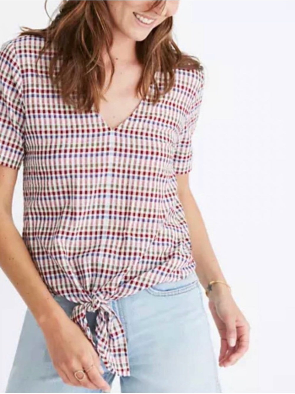 Madewell Women's Novel Tie-Front Top in Rainbow Gingham
Check Size Small